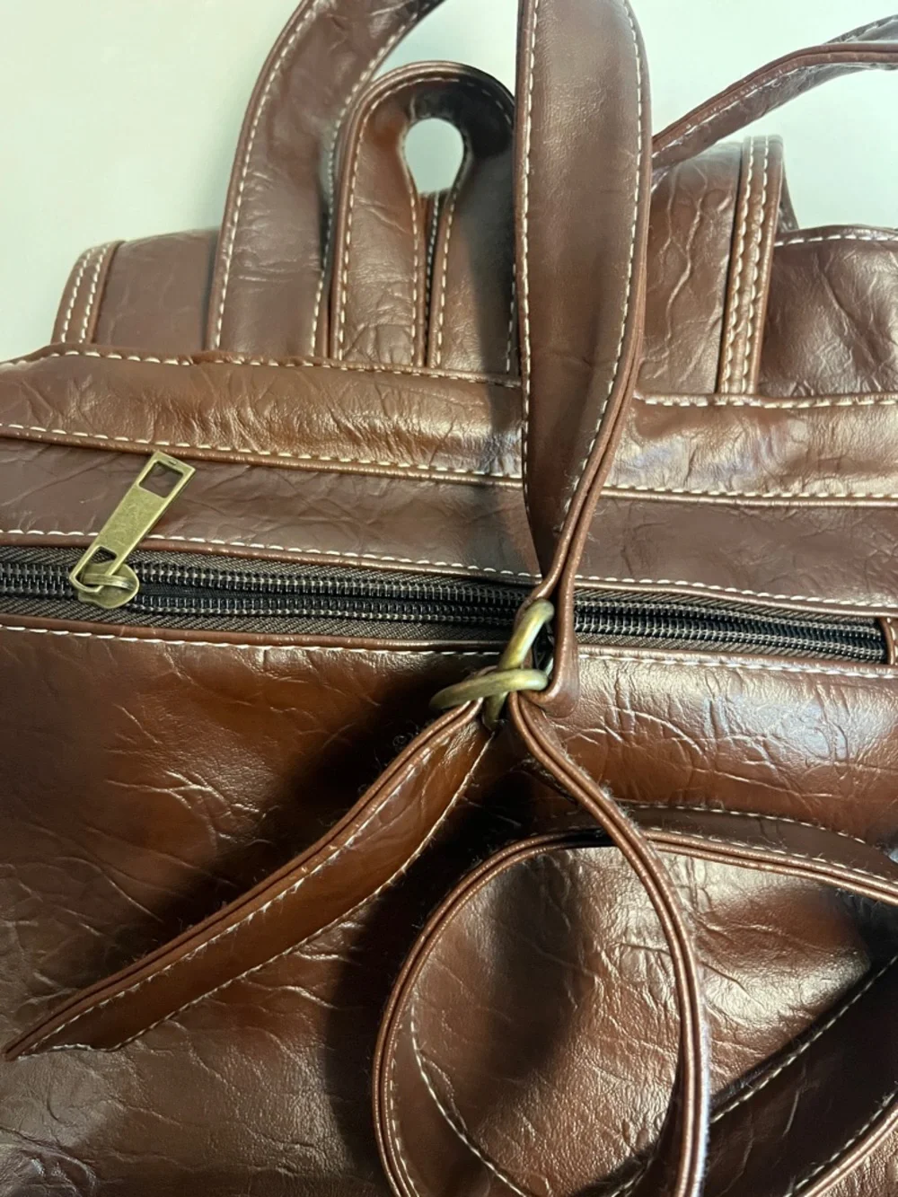 Brown I unisex Leather Backpack